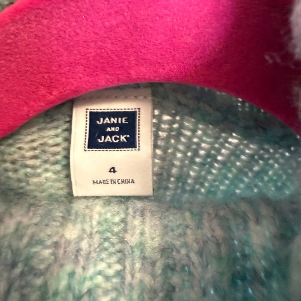 Janie and Jack Cozy Cable Knit Turtleneck Dress - Light Blue Size 4